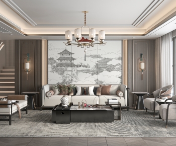 New Chinese Style A Living Room-ID:968367105