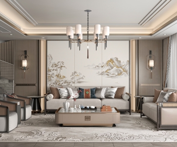 New Chinese Style A Living Room-ID:992841012