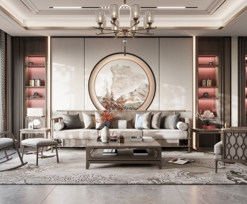 New Chinese Style A Living Room-ID:914858101