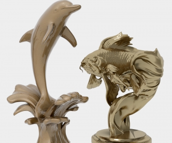现代海豚金鱼雕塑-ID:860319175
