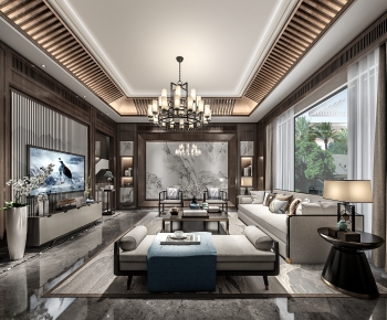 New Chinese Style A Living Room-ID:195182096