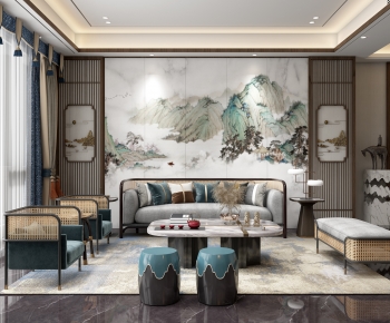 New Chinese Style A Living Room-ID:215343004