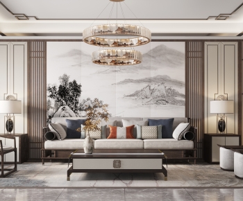 New Chinese Style A Living Room-ID:291415935