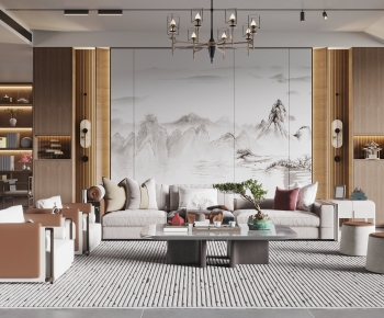 New Chinese Style A Living Room-ID:649662973