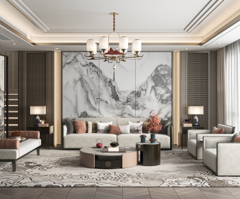 New Chinese Style A Living Room-ID:648782974
