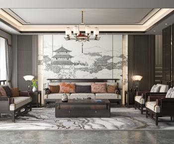 New Chinese Style A Living Room-ID:598543889
