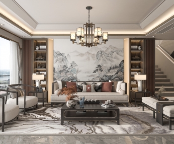 New Chinese Style A Living Room-ID:633878954