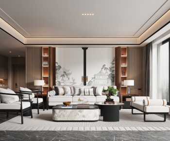 New Chinese Style A Living Room-ID:910772098