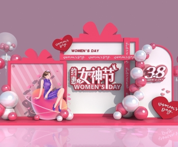 粉色礼物盒三八妇女节女神节美陈-ID:387762077