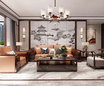 New Chinese Style A Living Room-ID:131249482