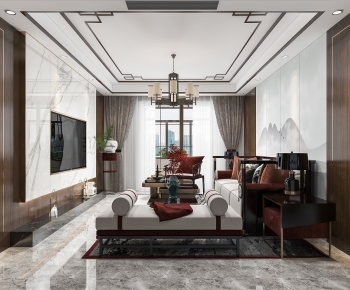 New Chinese Style A Living Room-ID:596086987