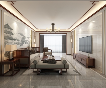 New Chinese Style A Living Room-ID:680092103