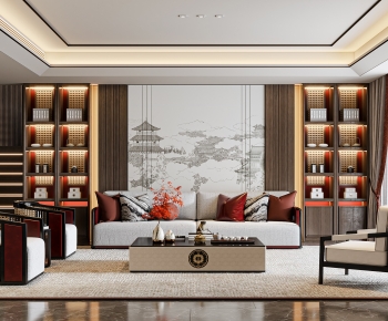 New Chinese Style A Living Room-ID:971113921