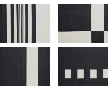 现代黑白色几何条纹地毯-ID:854800942