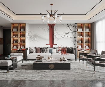 New Chinese Style A Living Room-ID:628541955
