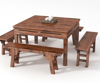 新中式方形餐桌椅组合-ID:390268099