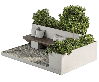 现代户外花坛座椅3D模型