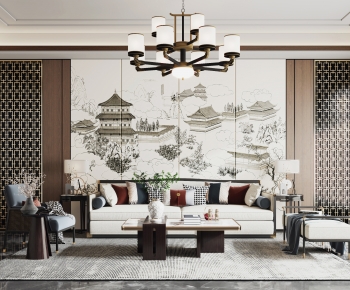 New Chinese Style A Living Room-ID:752614024