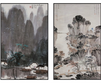 新中式传统意境山水图案挂画组合-ID:484671124