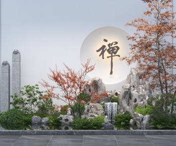 新中式假山石头植物造景小品-ID:421662098