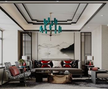 New Chinese Style A Living Room-ID:155962941