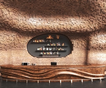 现代酒吧 吧台异形背景墙3D模型