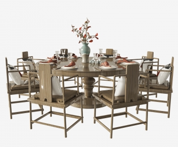 新中式圆形餐桌椅组合-ID:635418899