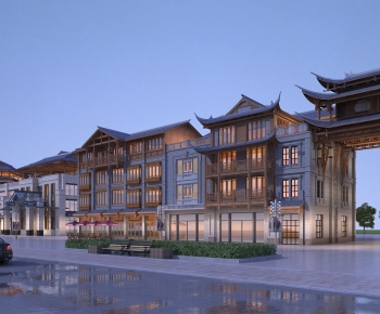 新中式建筑外观  商业街-ID:696286925