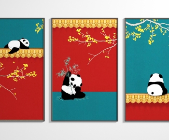 新中式熊猫装饰画-ID:216914895