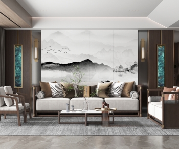 New Chinese Style A Living Room-ID:608968975