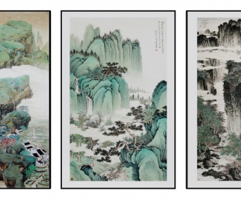 新中式绿色磅礴山水图案挂画-ID:153197056
