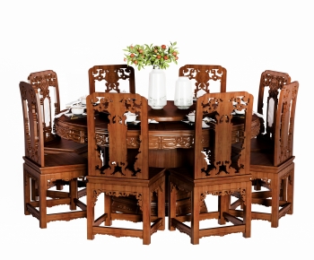 中式实木圆形餐桌椅组合-ID:321373944