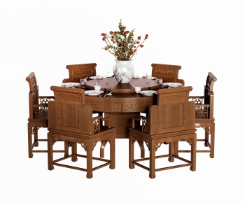 中式实木圆形餐桌椅组合-ID:707612991