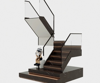 现代楼梯玻璃栏杆3D模型