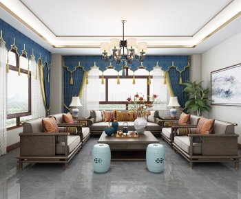 New Chinese Style A Living Room-ID:346070055