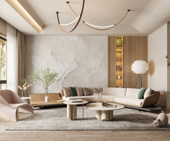 Modern Wabi-sabi Style A Living Room-ID:601491933