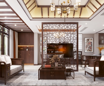 New Chinese Style A Living Room-ID:123770294