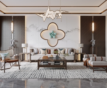 New Chinese Style A Living Room-ID:950862882