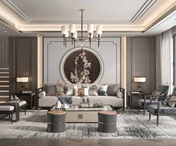 New Chinese Style A Living Room-ID:876229056