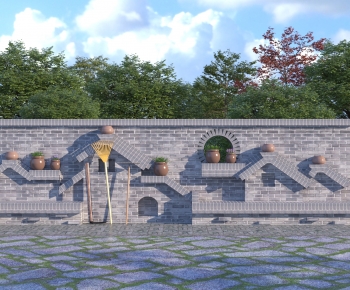 新中式乡村青砖瓦片景墙-ID:167994026