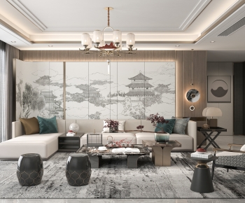 New Chinese Style A Living Room-ID:631356959