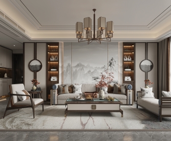 New Chinese Style A Living Room-ID:497210986