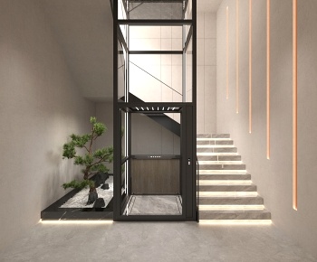 现代楼梯间，电梯厅3D模型