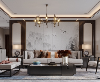 New Chinese Style A Living Room-ID:754458902