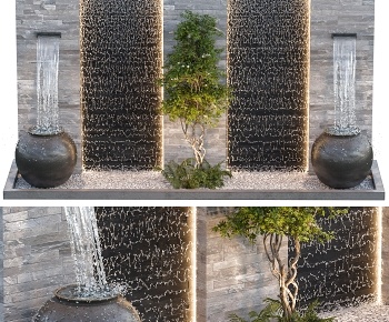 现代水景景观墙 喷泉水池小品3D模型