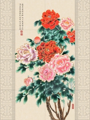 中式花开富贵装饰画-ID:5621600