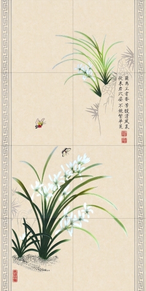 中式空谷幽兰装饰画-ID:5621608