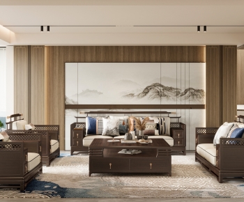 New Chinese Style A Living Room-ID:747787952