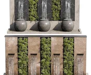 现代水景墙 喷泉水池瀑布3D模型