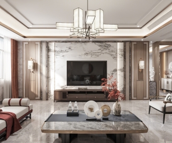 New Chinese Style A Living Room-ID:166642909
